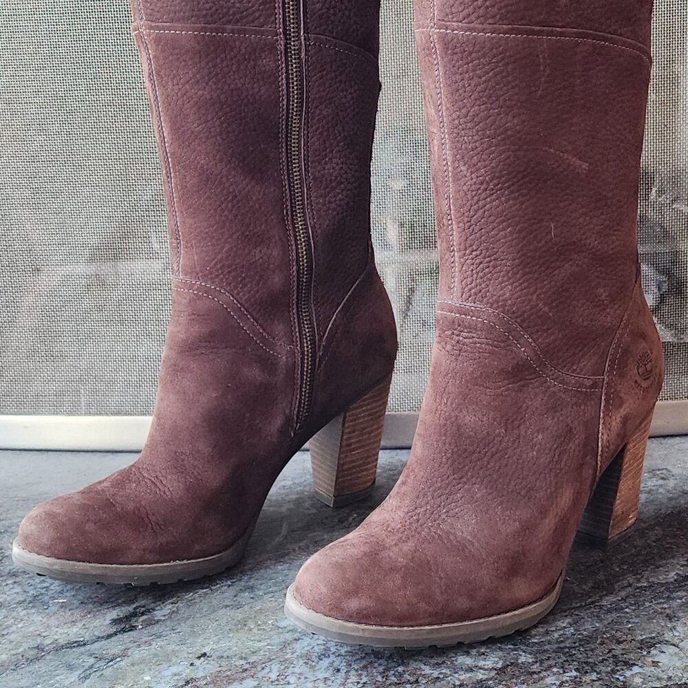 Timberland Brown Suede Waterproof Suede Tall Heeled Boots Size 9 - Picture 2 of 16